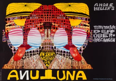 Friedensreich Hundertwasser’s contribution to the 1987 Luna Luna park was the Collage Poster Depicting a Carnivalesque Dreamscape