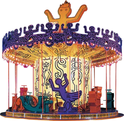 Keith Haring’s contribution to the 1987 Luna Luna park was the colorful Carousel of figurines